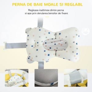 Cadita pentru baita pliabila pentru copii 0-3 ani cu indicator de temperatura si pernuta, 81.5x50.5x23.5 cm, alb - Img 6