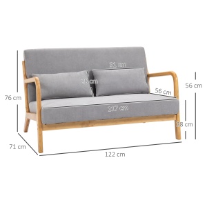 Canapea cu 2 locuri moderna din Lemn cu perne, tasatura cu efect de catifea, 122x80x72 cm, Gri - Img 3