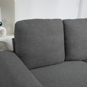 Canapea de 3 Locuri din Material Textil cu Brațe, Perne Căptușite și Înveliș cu Efect de In, 237x94x102 cm, Gri - Img 7