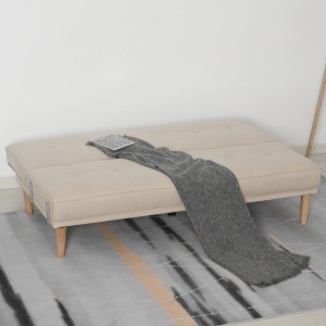 Canapea Extensibilă 2‑în‑1, 3 Locuri, Material Din In și 2 Perne Detașabile, Bej - Img 2