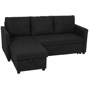 Canapea Extensibilă cu 3 Locuri și Șezlong Convertibil, Canapea Colțară Glisantă cu Spațiu de Depozitare și 3 Perne Detașabile, din Material Textil cu Efect de In, 192x148x86 cm, Gri Antracit