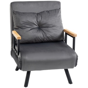 Canapea Extensibilă cu Spătar Reglabil pe 5 Nivele, Canapea Pat Individuală Pliabilă cu Perne, 63x73x81 cm, Gri