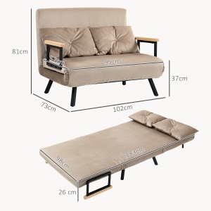 Canapea Pat de 2 Locuri cu Spătar Reglabil pe 5 Nivele și 2 Perne din Material Țesut Căptușit, 102x73x81 cm, Maro - Img 3