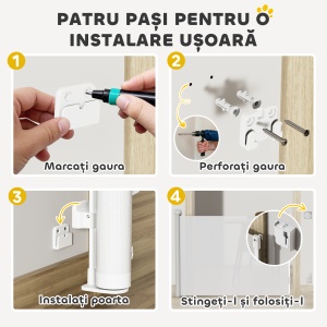 Cancel pentru câini mici extensibil 0-144 cm și retractabil cu blocare automată, Alb - Img 5
