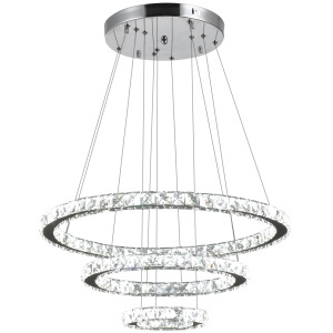 Candelabru de Cristal cu Suspendare cu 3 Inele Reglabile, Lustra cu Lumini tip LED, Plafoniera De Cristal Ф60x110cm