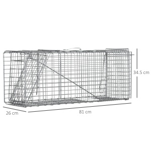 Capcana pentru animale , 81 x 26 x 34,5 cm Cusca umana pentru rozatoare pentru iepuri, pisici fara stapan, marmote, chipmunks, veverite, Argintie - Img 3