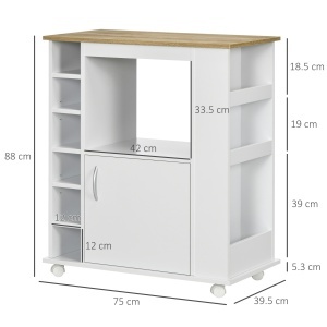 Cărucior de Bucătărie cu Dulăpior, 6 Compartimente de Depozitare și 3 Rafturi Laterale, 75x39.5x88 cm, Alb - Img 3