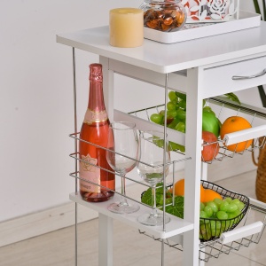 Carucior de Bucatarie cu Economisire de Spatiu din Lemn Alb cu 4 Roti 3 Cosuri Detasabile - Img 7
