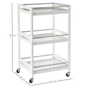 Carucior de Bucatarie Economisire Spatiu din Lemn Alb cu 3 Etajere 4 Roti 360° - Img 3
