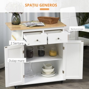 Carucior de bucatarie suport condimente cu 3 niveluri si 4 roti din MDF si PAL, 89x45x89.5cm, alb - Img 4