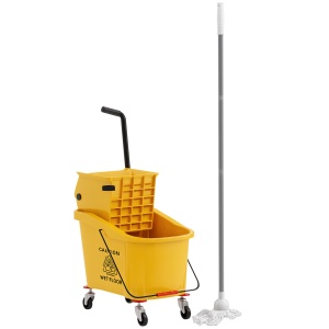 Cărucior de Curățenie Profesional de 36L cu Găleată pentru Mop, Storcător și Mâner, 55x37x65 cm, Galben