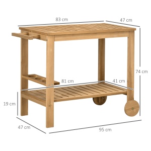 Cărucior de Servire pentru Grădină din Lemn de Brad, Cărucior cu Rafturi și Suport pentru Sticle, 95x47x74 cm, Natural - Img 3