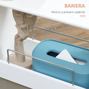 Carucior multifunctional pentru economisirea spatiului pentru baie si bucatarie, carucior din lemn MDF cu roti pivotante si maner, 42,5x20,3x66,7cm, alb - Img 7