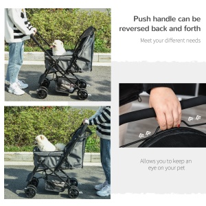 Carucior pentru Caini Pliabil cu Maner Reversibil si Roti din EVA, Gri - Img 8