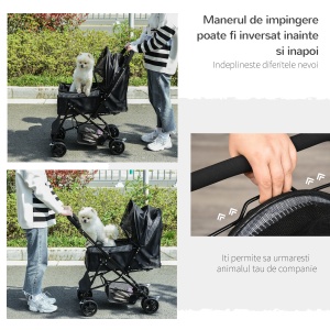 Cărucior pentru Câini Pliabil cu Mâner Reversibil și Roți din EVA - Img 6