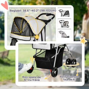 Carucior pentru Caini Talie Mini 75x46x94cm Rosu |Aosom RO - Img 6