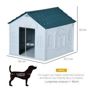 Casa din plastic pentru caini de talie mare, cu protectie pentru orice vreme, albastru, 65 x 75.7 x 63 cm; - Img 3