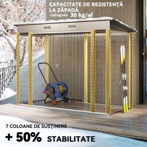 Căsuță de Depozitare de Grădină 2.7m² din Metal, Exterior cu Uși Duble și 2 Guri de Aerisire, Gri - Img 5