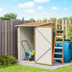 Căsuță de Grădină 0.92m² din Oțel Galvanizat, Depozit pentru Unelte cu Ușă Blocabilă, Acoperiș Înclinat, 100x104x160 cm, Galben - Img 9
