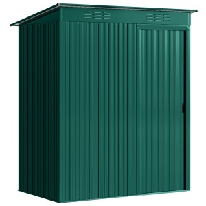 Căsuță de Grădină din Metal cu Guri de Aerisire și Ușă Glisantă, 159x106x181 cm, Verde - Img 1