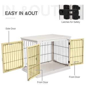 Casuta pentru Caini de pana la 30 kg de Interior din Lemn si Otel, 58,5 x 81 x 66 cm - Alba - Img 5