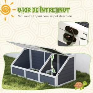 Căsuță pentru Țestoase fără Paviment cu Panel Detașabil și 2 Spații Separate, 120x55x50 cm, Gri - Img 7