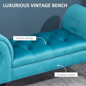 Chaise Captusita Stil Vintage cu Cotiere Tapitate si Cadru din Lemn, Albastru deschis 117x40x58Hcm - Img 5