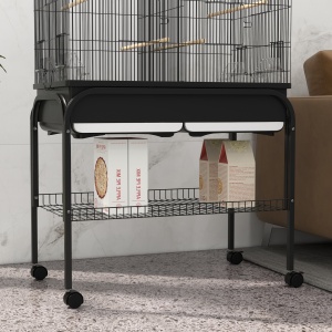 Colivie pentru Păsări de Interior cu Tăviță, Raft și Roți, Volieră din Oțel pentru Perusi, Canari, Nimfe și Papagali, Negru, 85 x 49 x 119 cm - Img 8