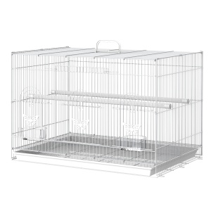 Colivie pentru Pasari din Metal cu Stinghii, Boluri pentru Mancare si Maner, 60x41x41cm, Alb - Img 1