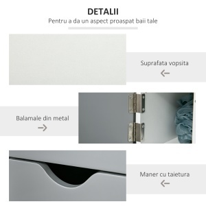 Coloană de Baie cu 2 Rafturi și 2 Dulapuri, din Lemn, 15,2x29,8x118 cm, Alb și Gri - Img 5