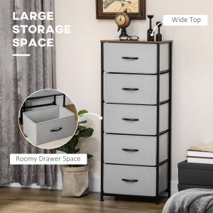 Comoda 5 sertare in stil industrial, comoda pentru dormitor cu sertare detasabile din material textil, lemn si otel, 45x30x116cm - Img 4