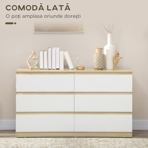 Comoda 6 Sertare 135×48×77 cm Alb/Natur - Img 4