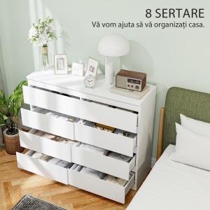 Comodă 8 Sertare cu Mânere Canelate 120x39x100 cm Alb - Img 5