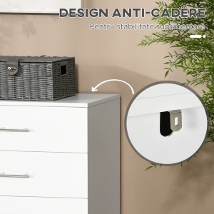 Comoda Alba 112×38,2×81 cm – 4 Sertare cu Detalii Metalice - Img 6