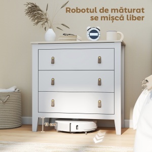 Comodă cu 3 Sertare și Mânere din Piele Ecologică Albă - Img 8