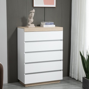 Comodă cu 5 Sertare din Lemn, Comodă pentru Dormitor cu Dispozitiv Anti-Răsturnare, 80x40x109 cm, Alb - Img 2