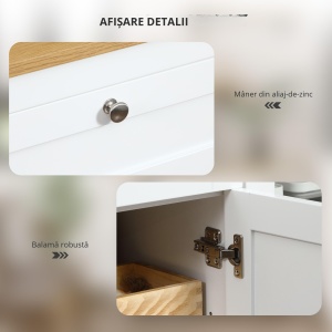 Comodă de Bucătărie cu Sertare, Dulapuri și Uși din Sticlă Alb și Stejar - Img 6