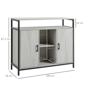 Comoda moderna din lemn cu rafturi, 100x34x87.2cm, gri deschis - Img 3