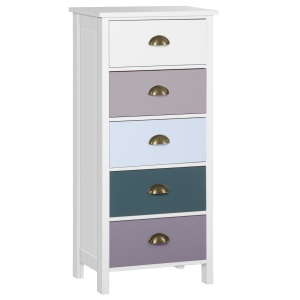Comodă pentru Dormitor cu 5 Sertare Colorate, cu Mânere Metalice, 45x30x95.4 cm, Multicolor - Img 1