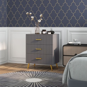 Comodă pentru Dormitor, Dulap Modern cu 3 Sertare, Sertar de Depozitare cu Picioare din Aluminiu, 60x40x71.5 cm, Gri Închis - Img 2