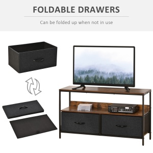 comoda TV stil industrial 98x29x56cm, maro si negru - Img 5