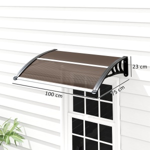 Copertină de Exterior Impermeabilă și Anti-UV, din Policarbonat, Polipropilenă și Aluminiu, 75x100x23 cm, Maro și Negru - Img 3