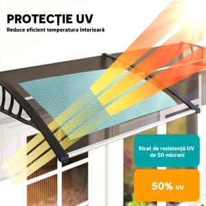 Copertina de exterior pentru ferestre si usi, din policarbonat si aluminiu, 200x96x27cm – maro - Img 4