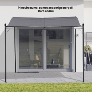 Copertină de Rezervă pentru Pergolă cu 16 Orificii de Scurgere, Cârlige şi Inele, 297x 297 cm, Gri Închis - Img 8