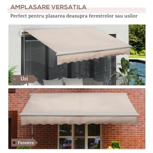 Copertină Extensibilă pentru Exterior, Copertină Roll-Up cu Deschidere Manivelă, 295x200 cm, Bej - Img 5