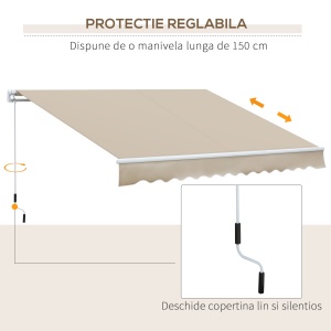 Copertină pentru Exterior, Copertină Rulantă pentru Uși și Ferestre cu Deschidere cu Manivelă, 360x250 cm, Cremă - Img 6