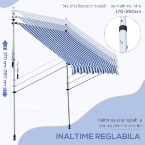 Copertina pentru soare pentru exterior tip rulou cu manivela, inaltime si unghi reglabil, 200x150cm, albastru - Img 5