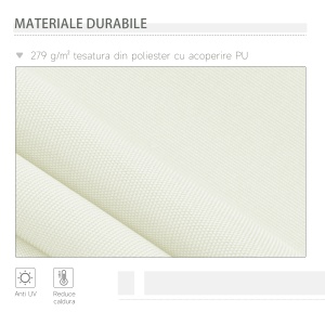 Copertina pentru soare tip rulou cu manivela, din aluminiu si poliester, 295x245cm, alb - Img 6