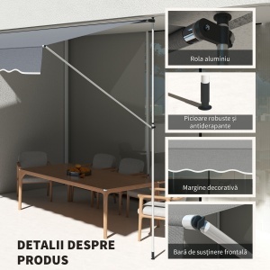 Copertină Retractabilă cu Braț Pliabil, 400x120 cm, Gri Închis - Img 5