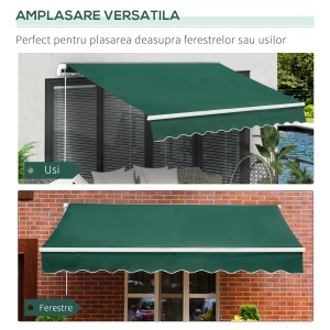 Copertină Retractabilă Manuală pentru Verandă, 3x2 m, Verde - Img 5